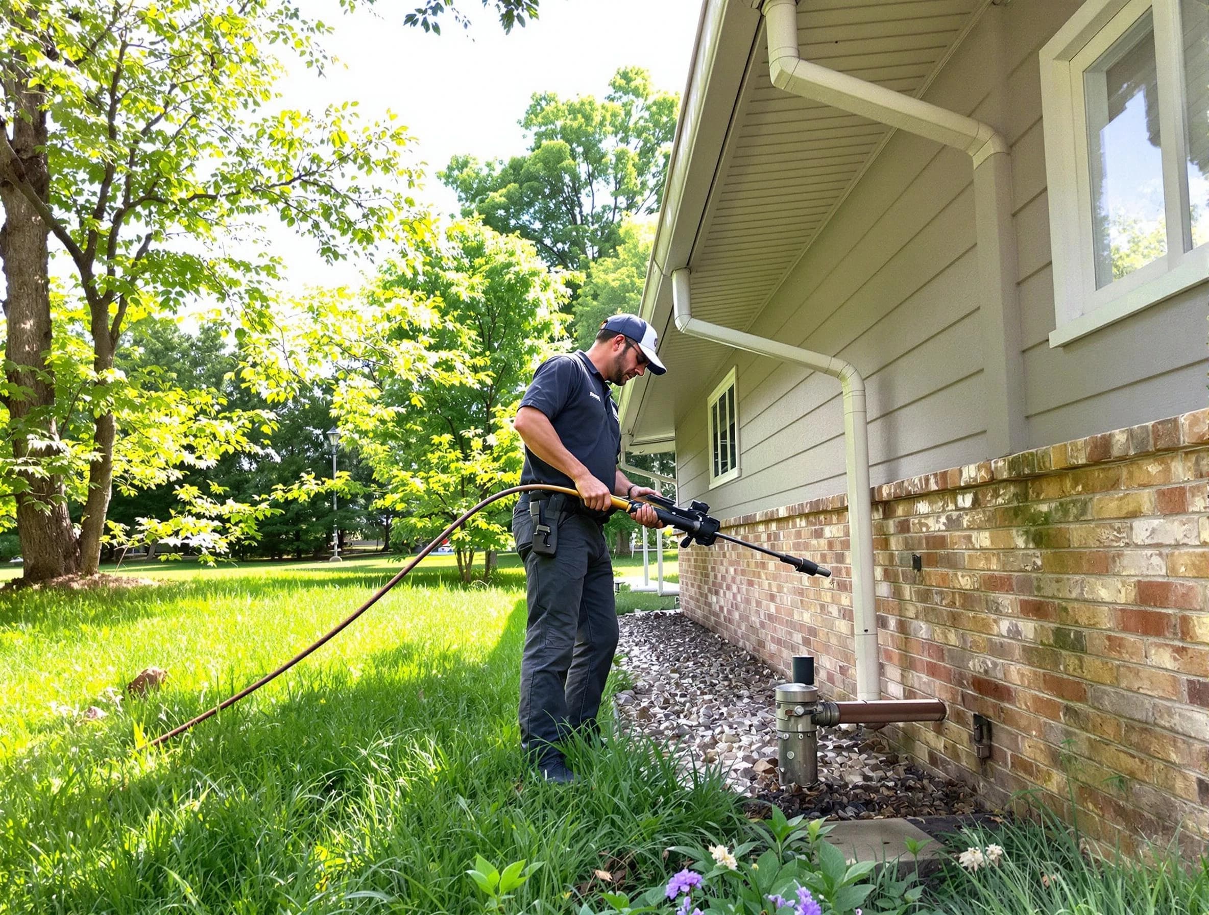 Berea Roofing Company removing debris from a downspout in Berea, OH