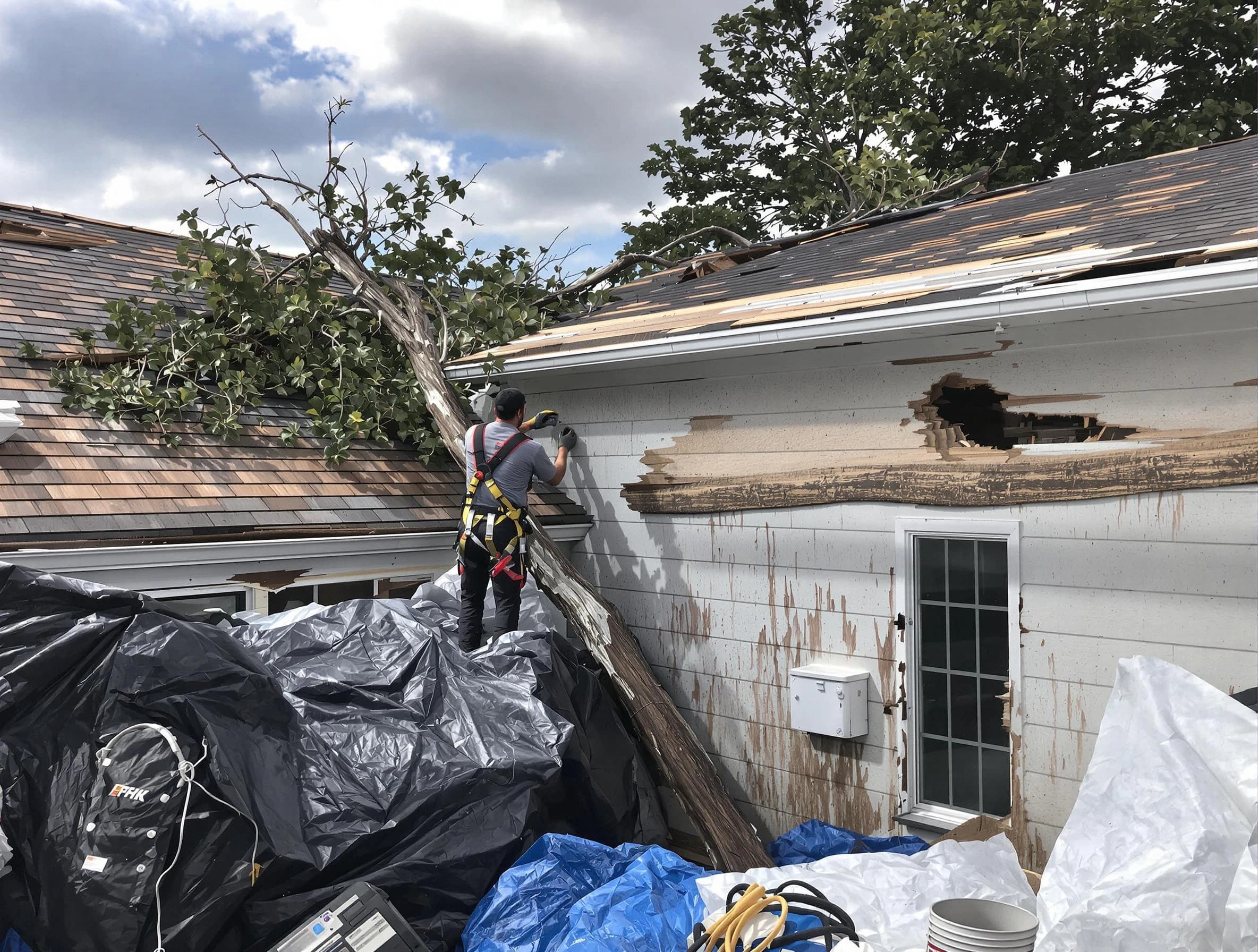 Berea Roofing Company technicians handling urgent roof damage in Berea, OH