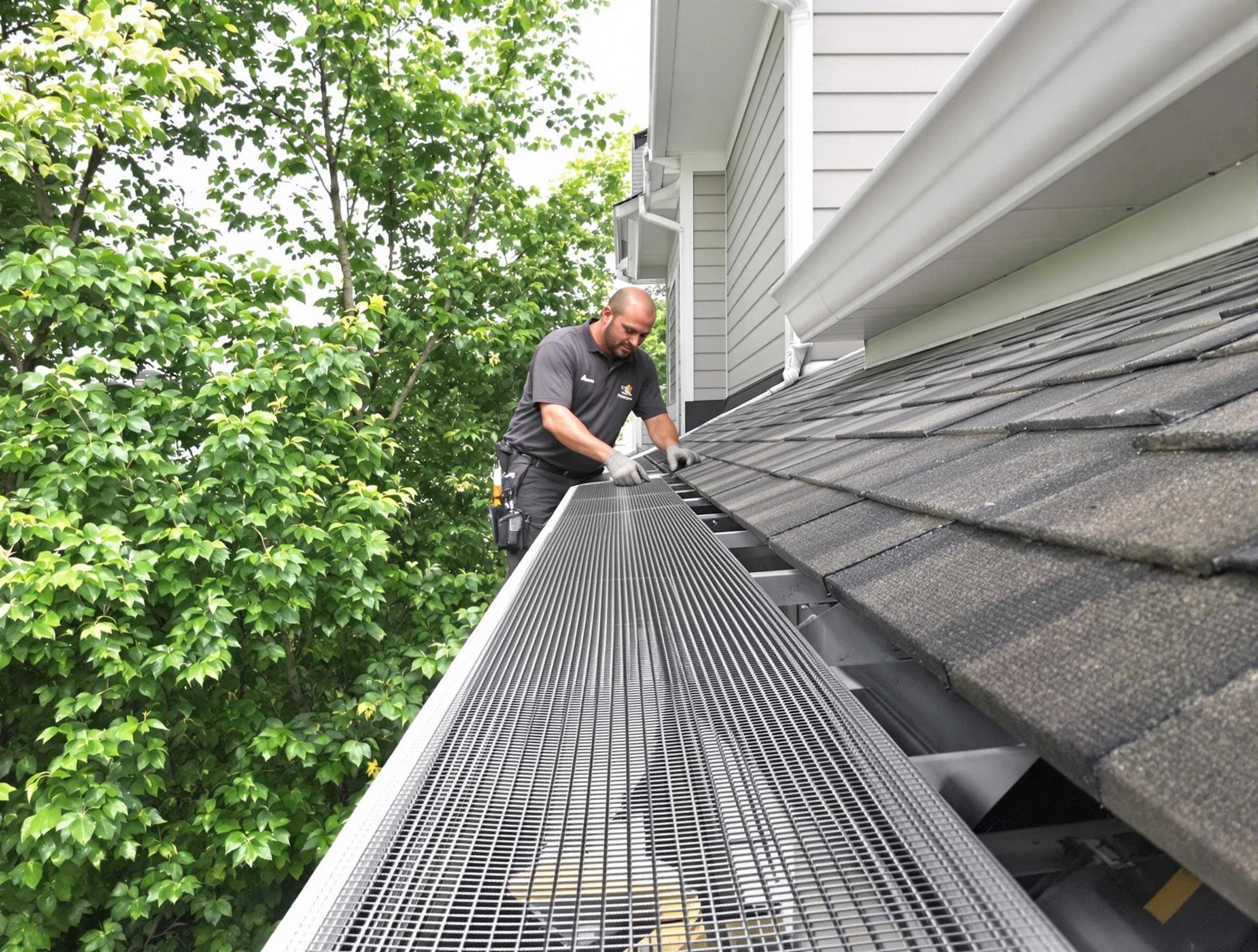 Close-up of gutter guards installed by Berea Roofing Company in Berea, OH