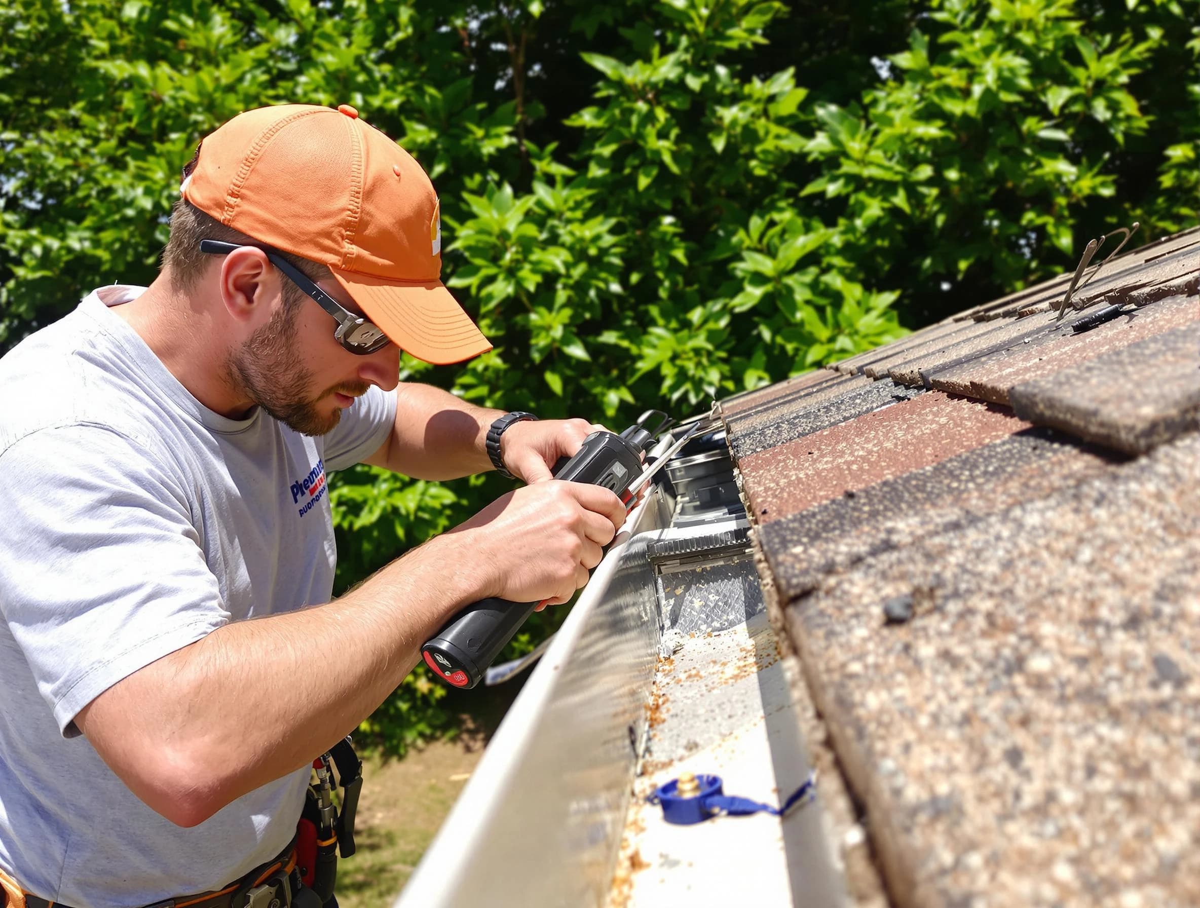 Berea Roofing Company specialists conducting a gutter repair in Berea, OH