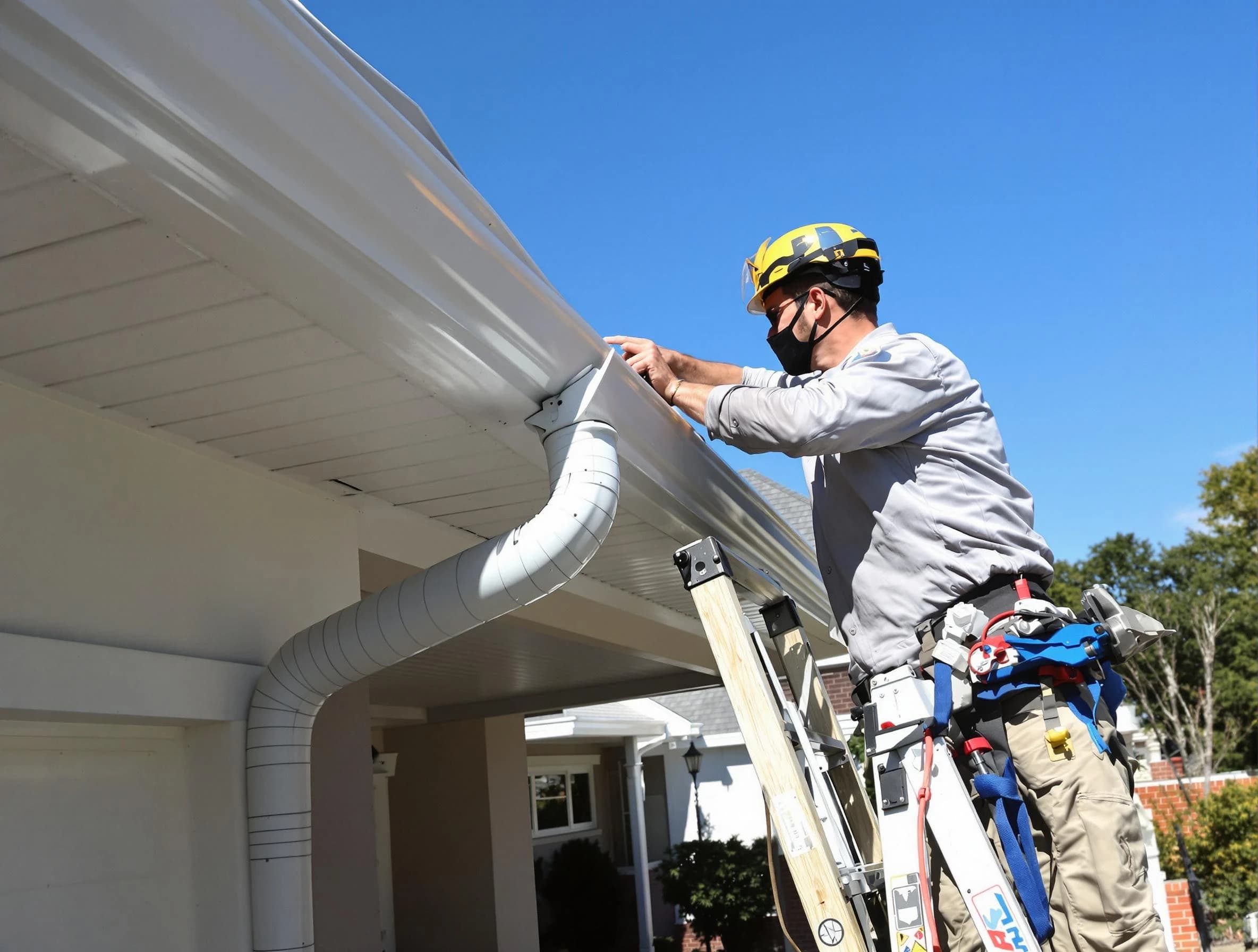 Close-up on a freshly sealed gutter joint by Berea Roofing Company in Berea, OH