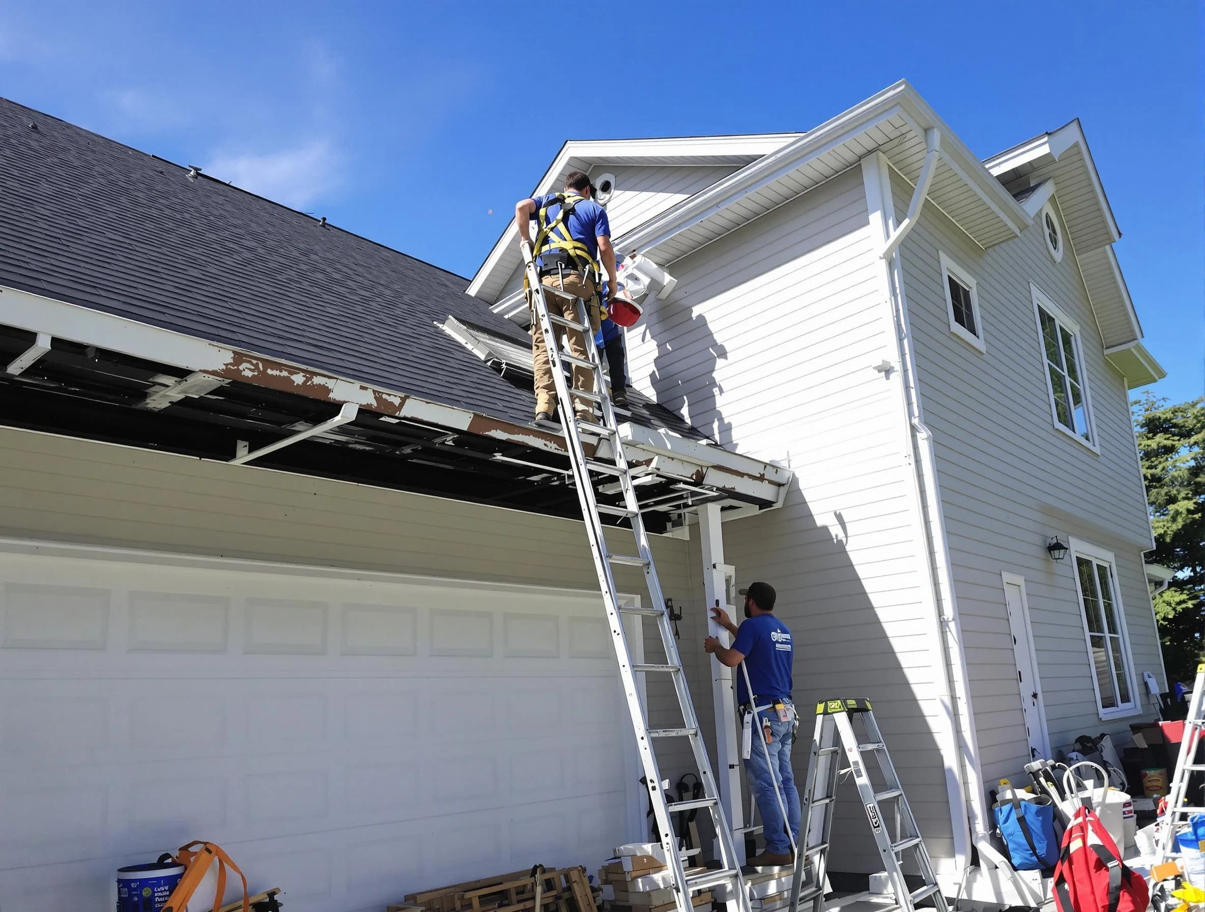 Newly replaced gutters by Berea Roofing Company in Berea, OH