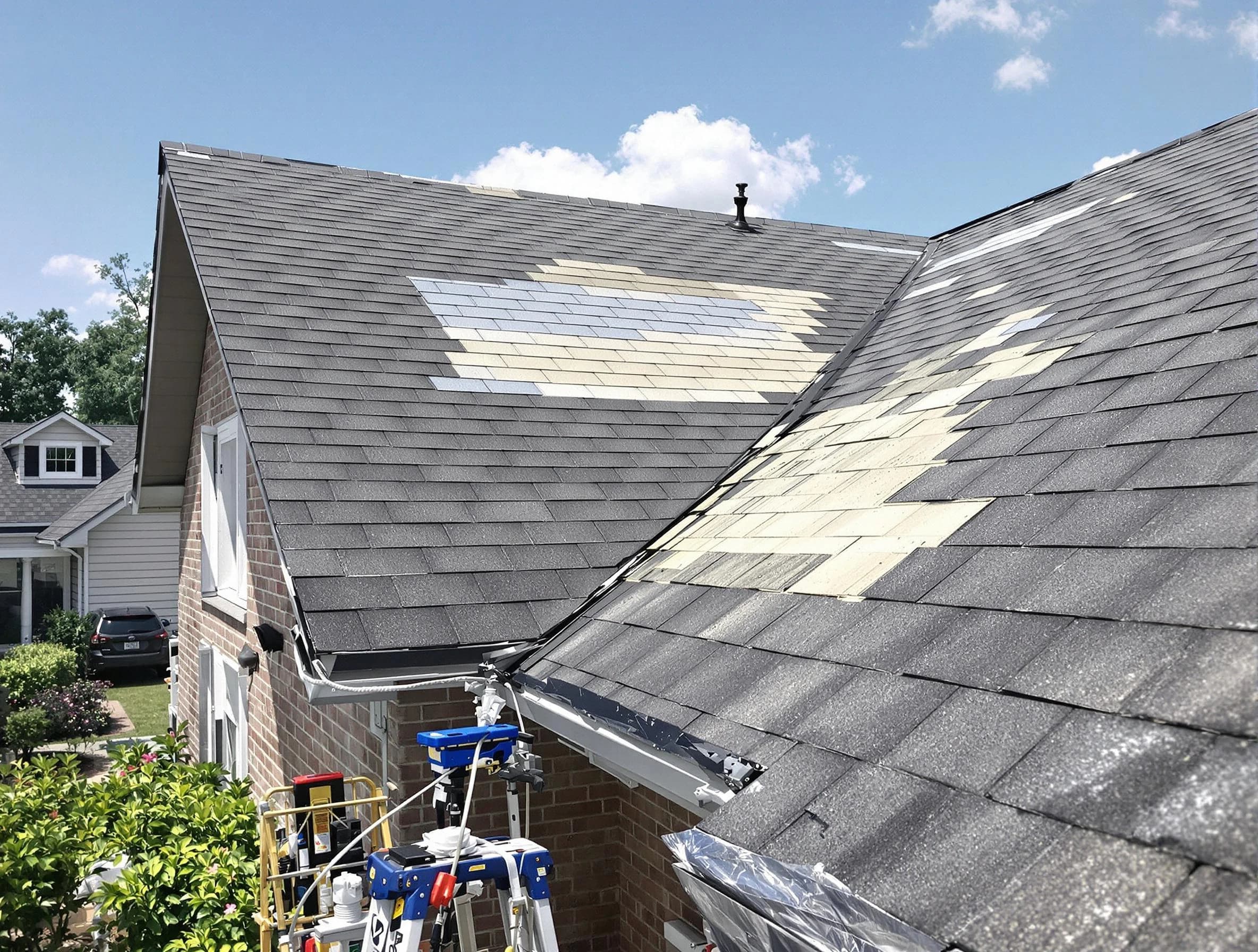 Close-up of roof repairs by Berea Roofing Company in Berea, OH