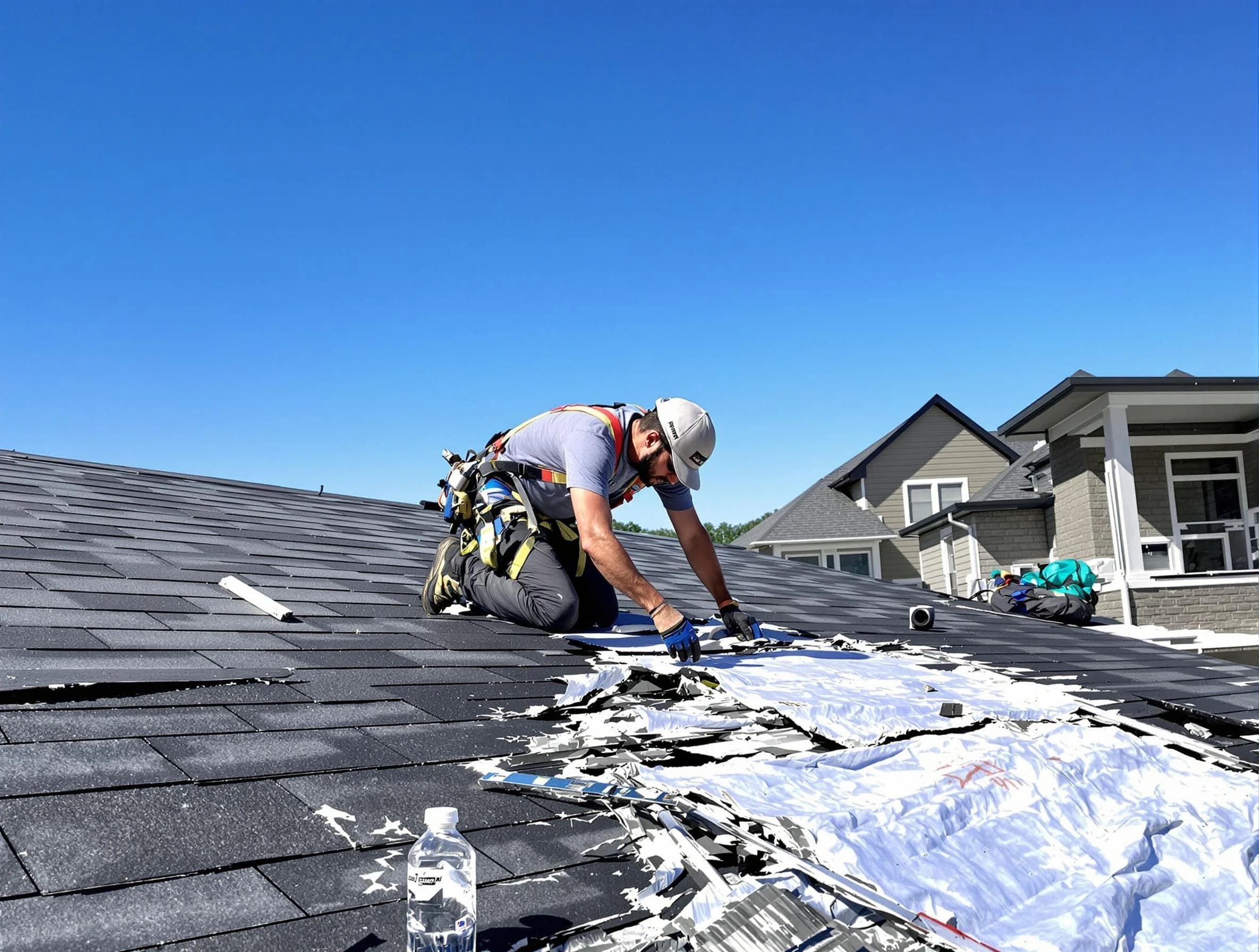 Berea Roofing Company repairing a roof section in Berea, OH