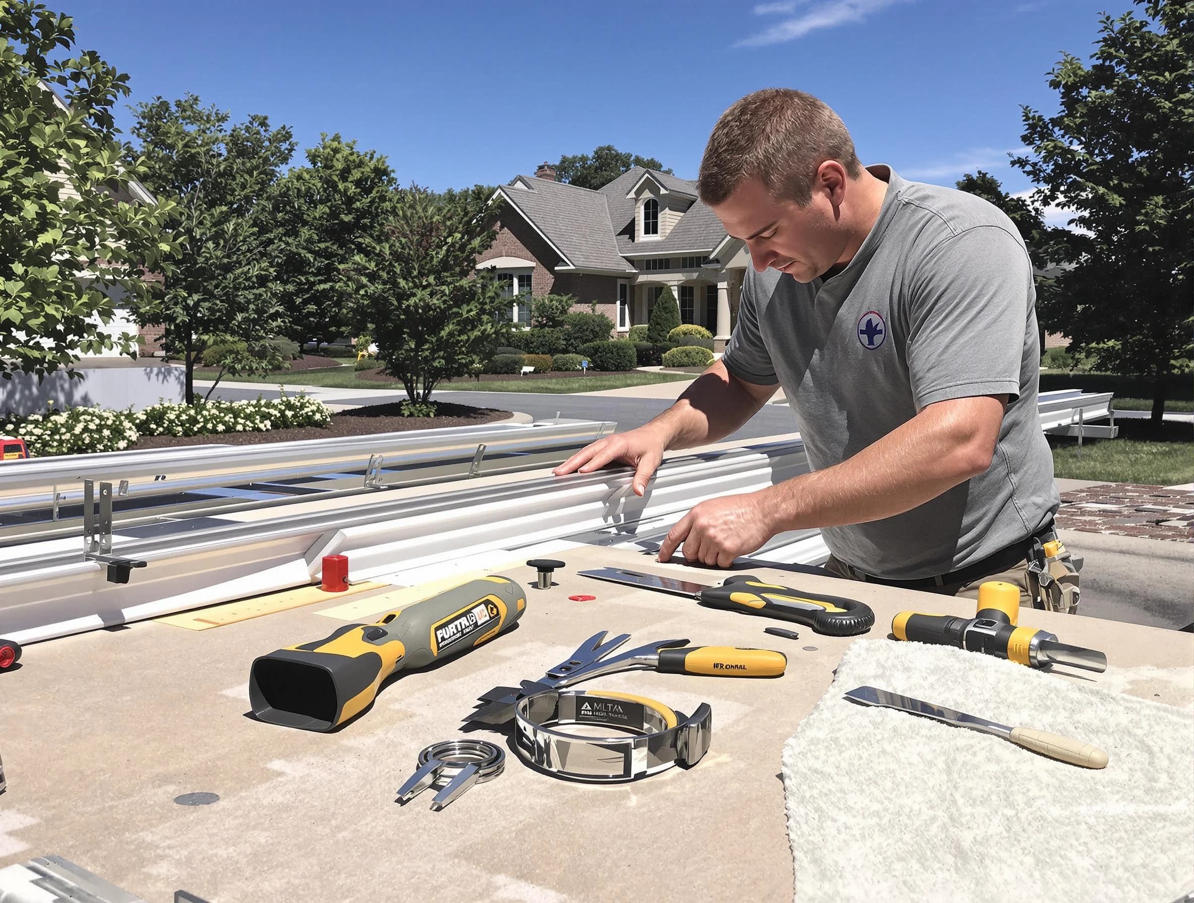 Freshly installed seamless gutter by Berea Roofing Company in Berea, OH