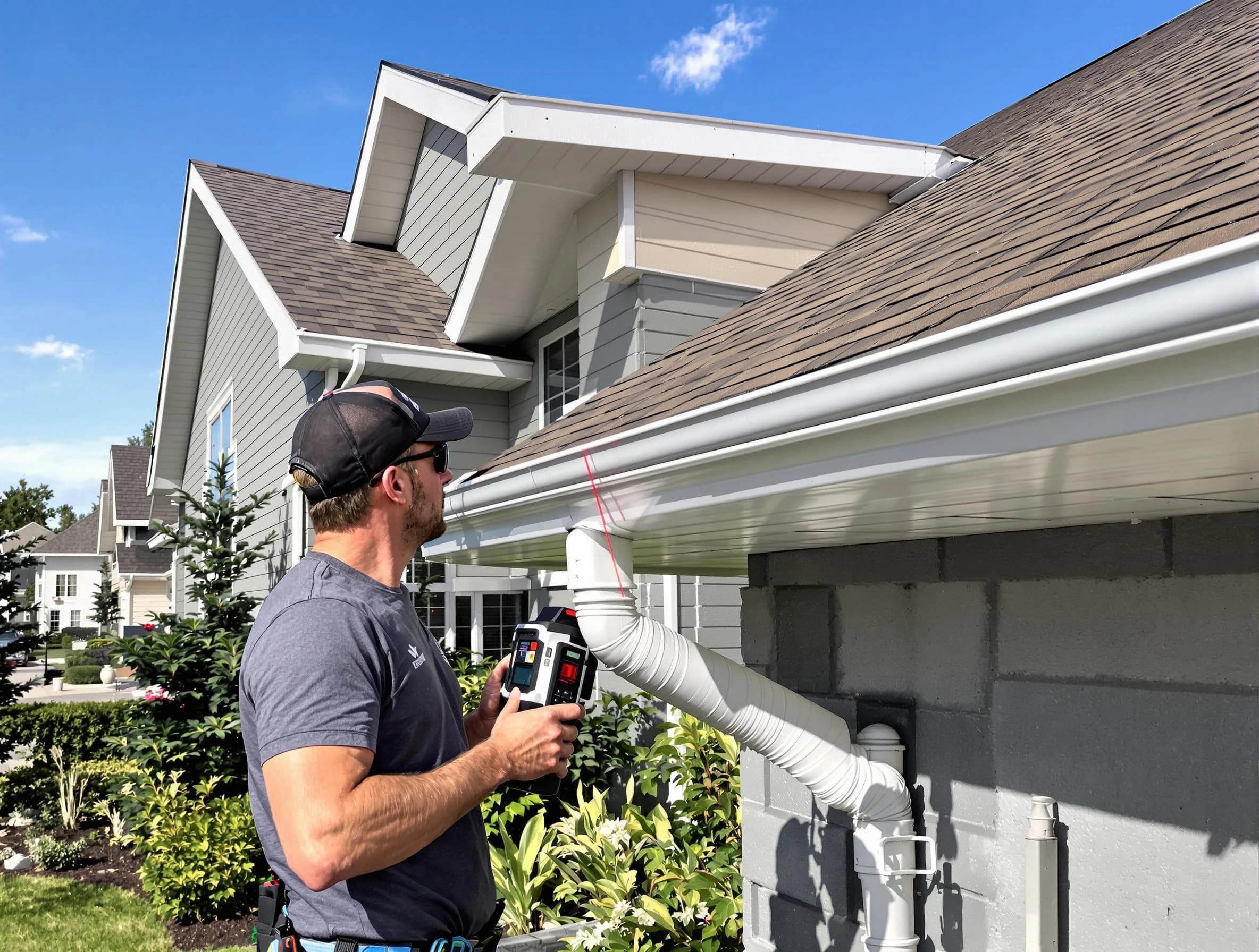 Berea Roofing Company installing seamless gutters in Berea, OH